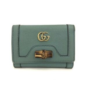 GUCCI Bamboo GG Marmont Leather Trifold Wallet Green/2BM0310